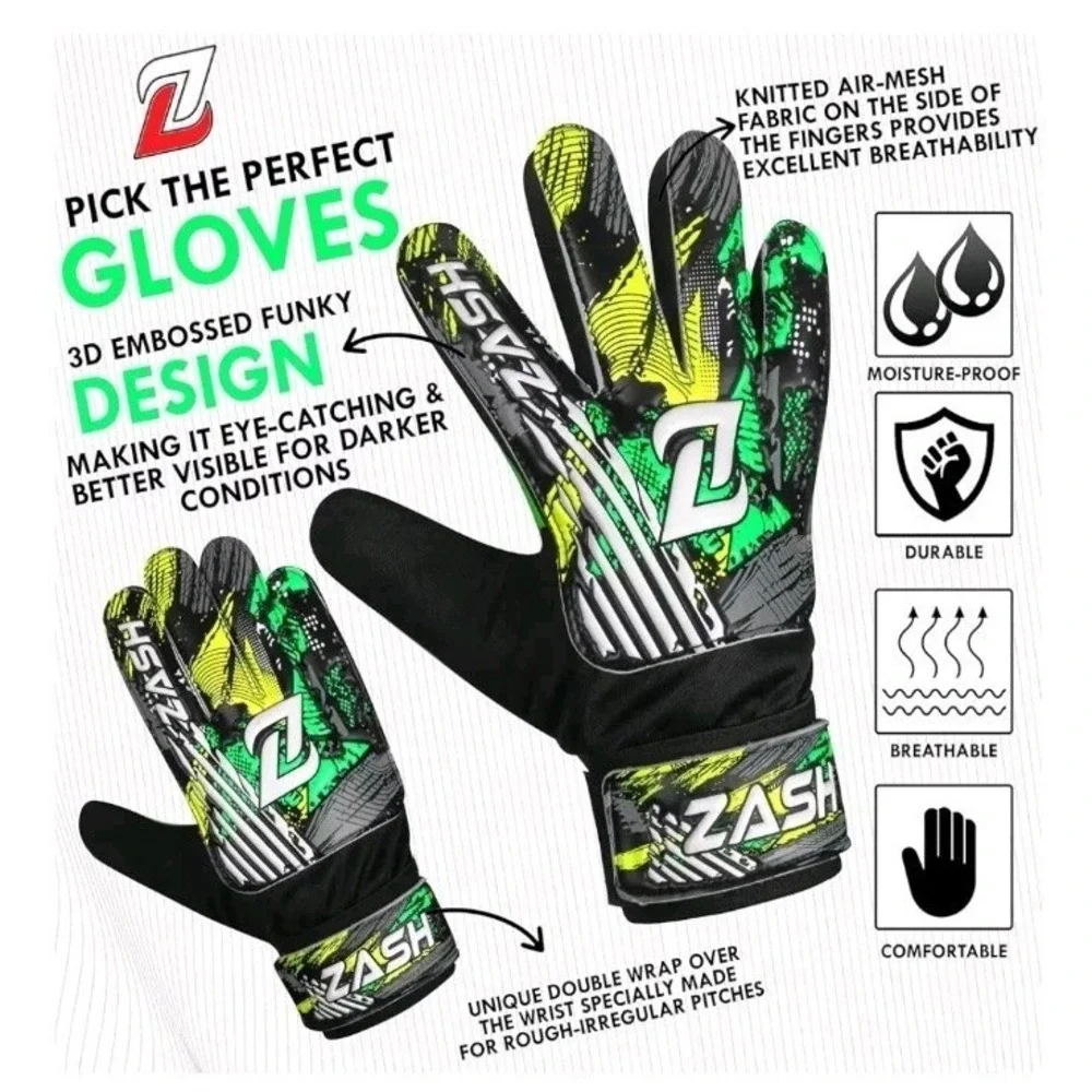 Zash Goalie Gloves for Kids Boys Kids, Youth Soccer Football Goalkeeper‎ Sz 3